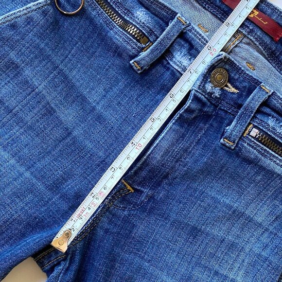 7 For All Mankind Womens Flare Wide Bootcut Jeans 28 Raw Hem Zippers Low Rise - Picture 15 of 15